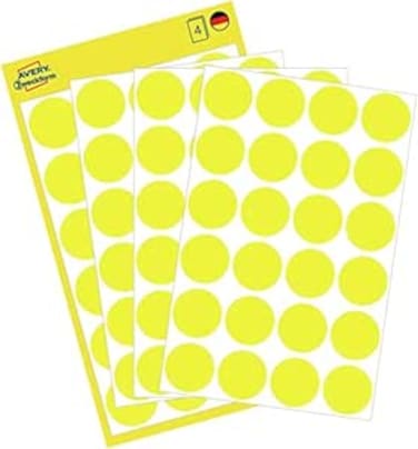 Avery Zweckform 3007 Color coding dot permanent stickers &Oslash; 18 mm, Set of 96, Yellow