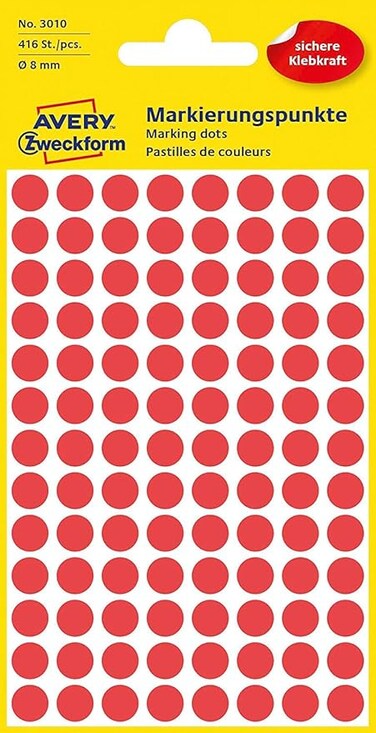 Avery Zweckform 32-301 Self Adhesive Dots/Circle Labels - Red (Diameter 8 mm, 70 per Sheet, 560 Total)