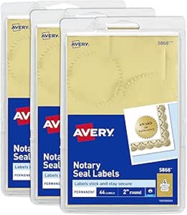 Avery Notary Seal Labels, 2" Diameter, Printable Gold Certificate Seals, Inkjet, 3-Pack, 132 Gold Seals Total (35868)