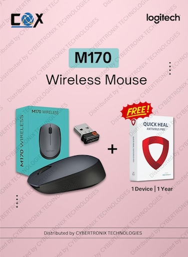 Quick heal Antivirus Pro for 1 Device 1 Year   Digital License   Same Day Delivery + Logitech M170 Wireless USB Mouse, 2.4GHz Wireless Technology, Optical Tracking, Up to 10m Wireless Range, Black   Combo Pack