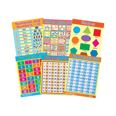 Counting &amp; Shapes (6 Wall Charts) - Educational Wall Chart Pack in English