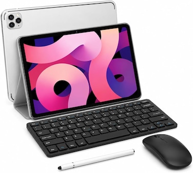 Modio M46 10.1 Inch Android 15 Tablet, 12GB RAM, 512GB ROM, 10000mAh Battery, In-Cell IPS Display, Dual SIM, 8MP Front &amp; 20MP Rear Camera, Wireless Keyboard, Mouse &amp; Stylus Included Silver