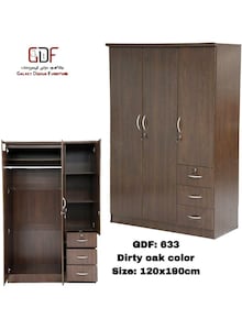 Galaxy Design 3 Door Wardrobe with Drawers – Modern Cherry MDF Wooden Bedroom Closet with Spacious Storage, GDF-633 Cherry