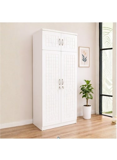 Galaxy Design 2-Door Wardrobe Cupboard with Storage Shelves, Hanging Space &amp; Lockable Doors, GDF-ND841 White
