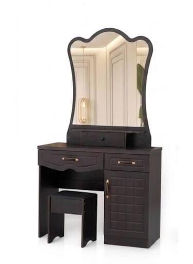Galaxy Design Wooden Dressing Table Vanity Set with Arched Mirror and Matching Stool , GDF-MH-Wenge