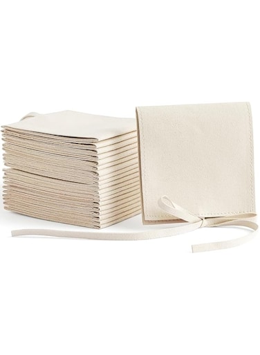 PawPawU&reg; Microfiber Jewelry Pouch, 20pcs Small Suede Gift Packaging Bags Protect Necklaces, Rings, Earrings, Bracelets, Great for Traveling and Gifting (Beige Color)