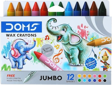Doms Non-Toxic Jumbo Wax Crayon Set in Cardboard Box (12 Assorted Shades x 10 Set)