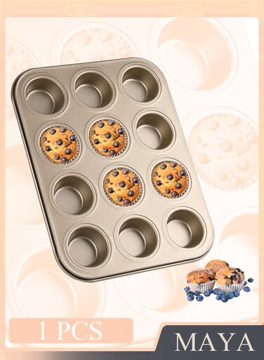 Muffin Pan, Premium Small Cupcake Pans, Carbon Steel 12-Cup Muffin Tin, Versatile Non-Stick Bakeware (Gold)