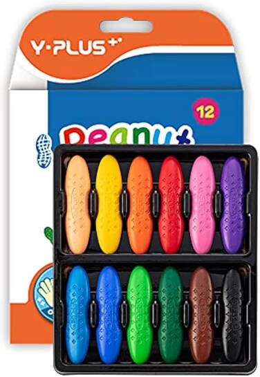YPLUS Peanut Crayons for Kids, 12 Colors Washable Toddler Crayons, Non-Toxic Baby Crayons for ages 2-4, 1-3, 4-8, Coloring Art Supplies