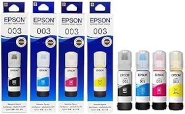 Epson 003 Ink 65ml Black, Cyan, Magenta, Yellow for (L3110, L3150) Tri-Color Ink Bottle (Pack of 4)