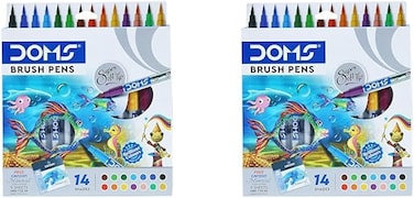 Doms Non-Toxic Brush Pen in Cardboard Box (14 Assorted Shades x 2 Set) (Model Number: DM8137P2)