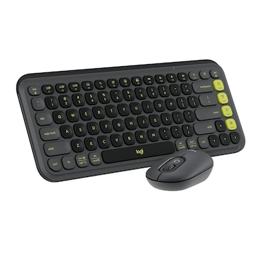Logitech POP ICON Bluetooth Keyboard and Mouse Combo Comfortable Typing, programmable Keys and Buttons, Quiet clicks, Easy-Switch up to 3 Devices &ndash; Graphite/Green (International Version)