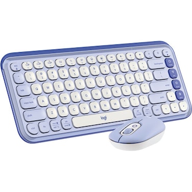 Logitech POP ICON COMBO Compact TKL Bluetooth Keyboard and Mouse Bundle with Programmable Quiet Keys and Buttons - Lilac &amp; Off-White (International Version)