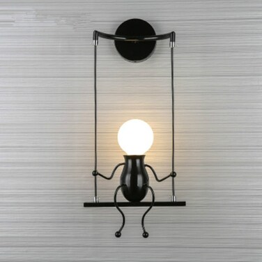 E27 LED Personality Creative Retro Wrought Iron Villain Wall Lamp without Bulb - Black