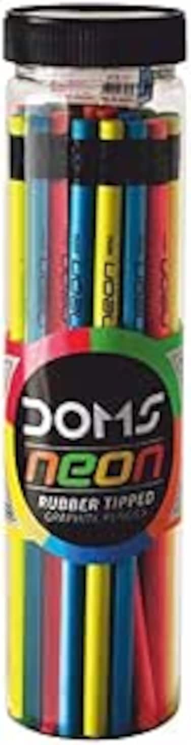 Doms Neon Rubber Tipped HB/2 Graphite Pencil Set   Jar Pack, 30 Pieces   Contains Pencils, Sharpener, Eraser &amp; Scale
