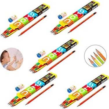 Doms Neon Wooden Pencils School Stationery Rubber Tipped Graphite for Kids, Boys &amp; Girls - Pack of 50