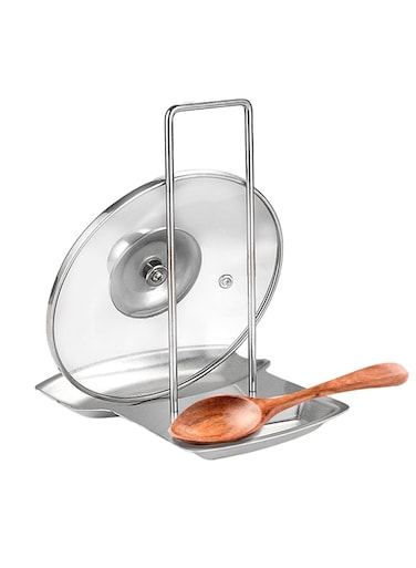 Steel Lid and Spoon Rest Holder for Kitchen Organization, Multifunctional Pot Cover Rack and Utensil Stand, Ideal for Cooking and Serving