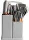 Silicone Kitchen Utensil Set Nonstick Cooking Tools, Stainless Steel Knives, Cutting Board, Spatula, Turner, Whisk, Heat-Resistant Nonstick Cookware Set With Wooden Handles(Grey)