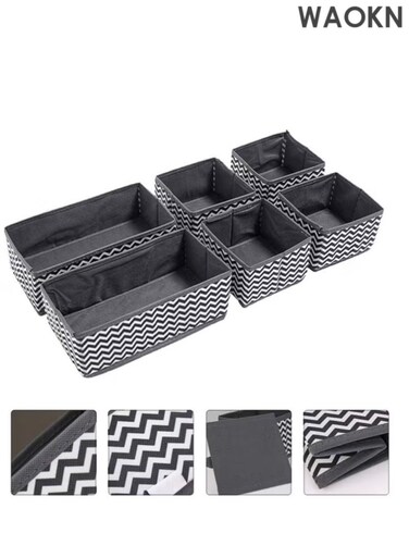 Foldable Cloth Storage Box,Foldable Wardrobe Clothes Organizer, 6 Pcs Closet Dresser Drawer Organizer, Drawer Organizer Clothes, Sundries Storage Box, for Clothes, Socks,Scarves,Underwear , Ties (Black)