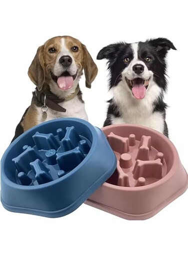 Dog Slow Feeder Bowl, Non Slip Puzzle Bowl - Anti-Gulping Pet Slower Food Feeding Dishes - Preventing Choking Healthy Design Dogs Bowl - Interactive Dog Feeder, Dog Food Water Bowl with Bone Pattern