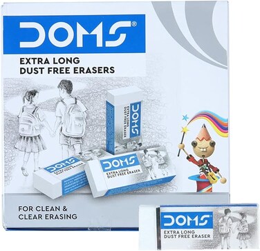 Doms Non-Toxic Dust Free Extra Long Eraser Set in Cardboard Box (Pack of 20), White (DM3435P1)