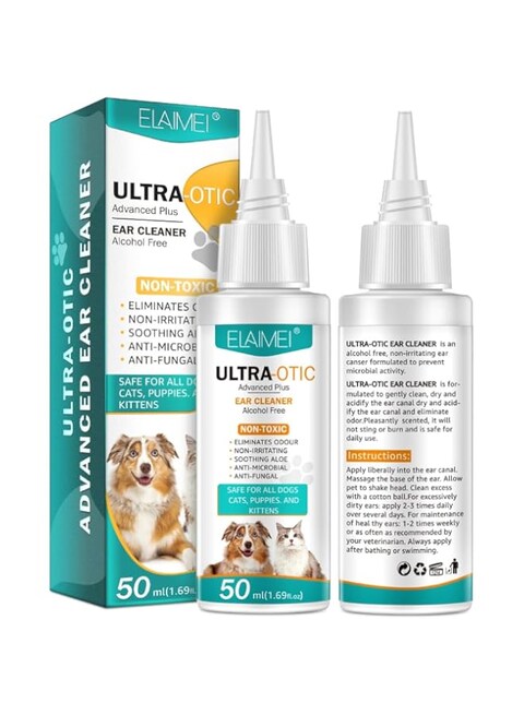 Advanced Plus Ear Cleaner for Pets - Gentle, Non-Toxic Formula with Aloe, 50ml