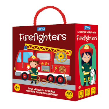 Sassi Q‑Box Firefighters   Kids Activity Box with Book, Puzzle &amp; Games   Educational Firefighter Theme Set for Ages 3+
