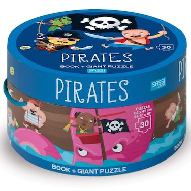 Sassi Pirates Round Box   Kids Story &amp; Giant Puzzle Set with 10‑Page Book &amp; 30‑Piece Puzzle   Adventure &amp; Learning Game for Ages 4+