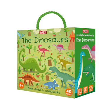 Sassi Q‑Box The Dinosaurs   Kids Activity Box with Storybook, Puzzle &amp; Dinosaur Figures   Educational Prehistoric Exploration Set for Ages 4+