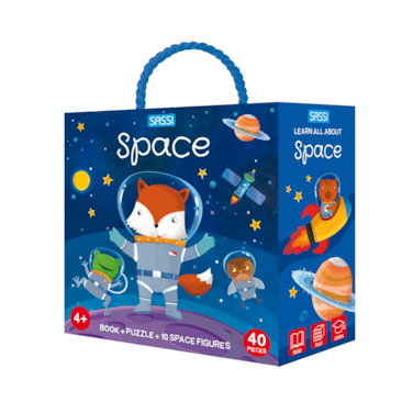 Sassi Q‑Box Space   Kids Activity Box with Storybook, Puzzle &amp; Interactive Pieces   Educational Space Exploration Theme for Ages 4+