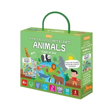 Sassi Junior My First Activities Arts &amp; Crafts &ndash; Animals Activity Book for Kids &ndash; 16‑Page Coloring &amp; Craft Set with 100 Stickers, 200 Transfers &amp; Tracing Pen &ndash; Creative Play for Ages 4+