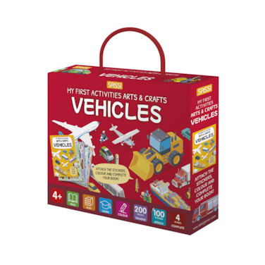 Sassi Junior My First Activities Arts &amp; Crafts &ndash; Vehicles Activity Book for Kids &ndash; 16‑Page Coloring &amp; Craft Set with 100 Stickers, 200 Transfers &amp; Tracing Pen &ndash; Creative Play for Ages 4+