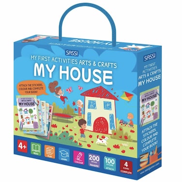 Sassi Junior My First Activities Arts &amp; Crafts &ndash; My House Activity Book for Kids &ndash; 16‑Page Coloring &amp; Craft Set with 100 Stickers, 200 Transfers &amp; Tracing Pen &ndash; Creative Play for Ages 4+
