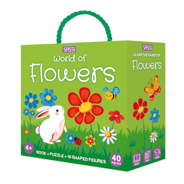 Sassi Q‑Box World of Flowers   Kids Activity Box with 10‑Page Book, 40‑Piece Puzzle &amp; 10 Flower Figures   Educational Nature &amp; Recognition Set for Ages 4+