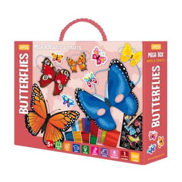 Sassi Mega Box Arts &amp; Crafts &ndash; Butterflies   Large Activity &amp; Creativity Kit with 32-Page Coloring Book, Masks, 3D Models, Stickers &amp; Multi-Media Craft Supplies for Kids Ages 5+