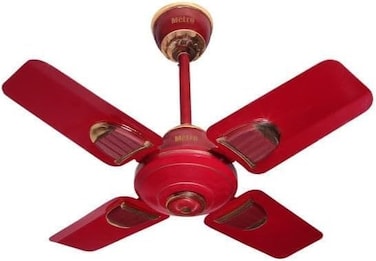 REEF 24-Inch Ceiling Fan with 4 Blades, Red and Gold Finish, Compact Design for Small Rooms