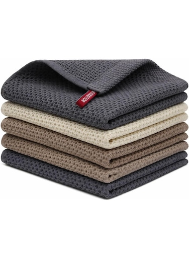 Waffle Weave Kitchen towel set, 100% Cotton Ultra-Soft &amp; Highly Absorbent Tea Towels, Quick-Dry Dish Towels, 34 &Atilde;&mdash; 34 cm, Set of 4