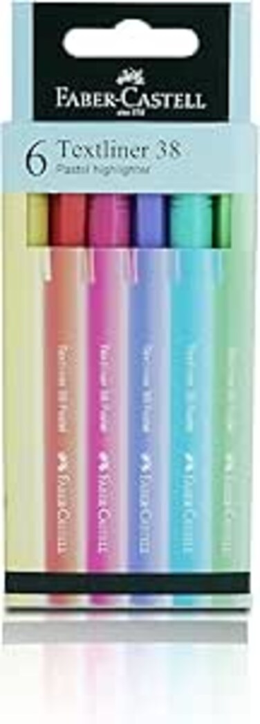 Faber-Castell Textliner 38 Pastel Super-Fluorescent Highlighter Pen - Assorted Color (Pack Of 4/6), Unique Soft Pastel Colors, Clipped Holder, Slim &amp; Easy To Grip (6)