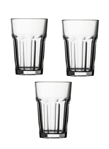3 Pieces Casablanca Long Drink Glass Set 415 Ml, 130 Mm Height, 87 Mm Diameter, Fully Tempered Clear