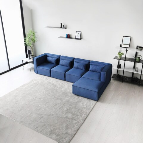Karnak Gian 4 Seater L Shaped Velvet Sofa  - Blue