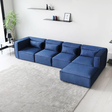 Karnak Gian 4 Seater L Shaped Velvet Sofa  - Blue