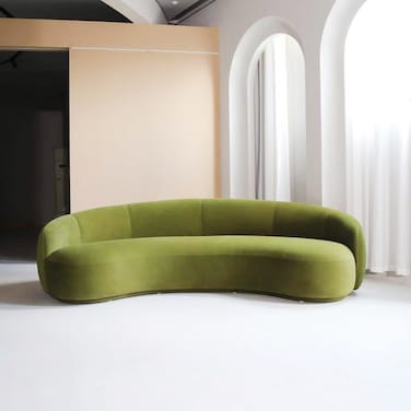 Karnak Feather Round Teddy Velvet Sofa Lounge - Green