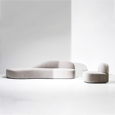 Karnak Cividina Guest Velvet Sofa With Poufs - Light Brown