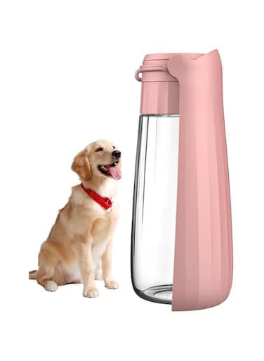 Oasisgalore Dog Travel Water Bottle, 550ml Dog Water Bottle Dog Cat Drinking Bottle, With Automatic Pump, Large Foldable Travel Water Bottle For Pets Outdoor（Pink）