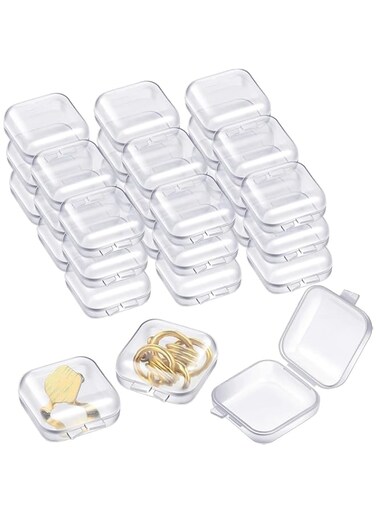 Tazweeq Mini Plastic Jewelry Box, Clear Storage Box, Small Storage Containers with Hinged Lids, Square Storage Box, For Beads Jewelry Earrings Chains Earplugs Craft, (3.5 x 3.5 x 2cm, 100 Pack)