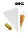 100 Piece Clear Cone Cellophane Bags, DIY Gift Bags with Gold Twist Ties, Triangle Bags for Candies Cookies Snacks