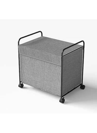 RAKKYO Fabric storage box with handle and casters, which is more convenient to move, and has a lid to prevent dust from entering, gray
