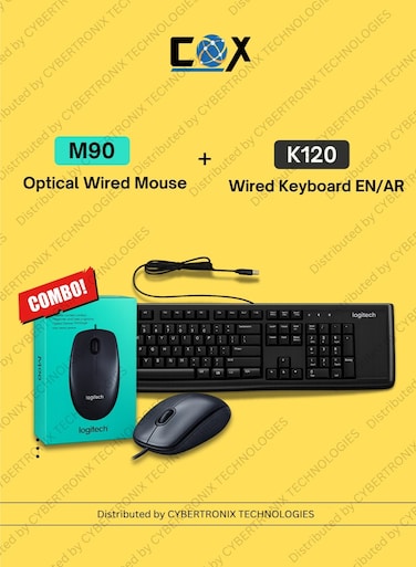 K120 Wired Business Keyboard For Windows Or Linux, Usb Plug And Play, Full Size, Spill Resistant, Curved Space Bar, Pc / Laptop, Us International Layout, Black + Logitech Optical Wired Mouse - M90   Combo Pack