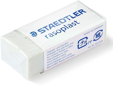 STAEDTLER Rasoplast 526 B3 Bk3D Eraser Set (3 Pack, White, Rectangular, Rubber, Eraser)