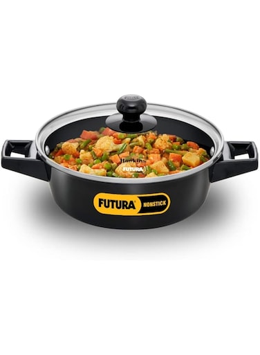 Hawkins Futura 2 Litre Cook N Serve Casserole, Non Stick Saucepan with Glass Lid, Induction Sauce Pan for Cooking and Serving, Black (Incb20G), 2 Liter